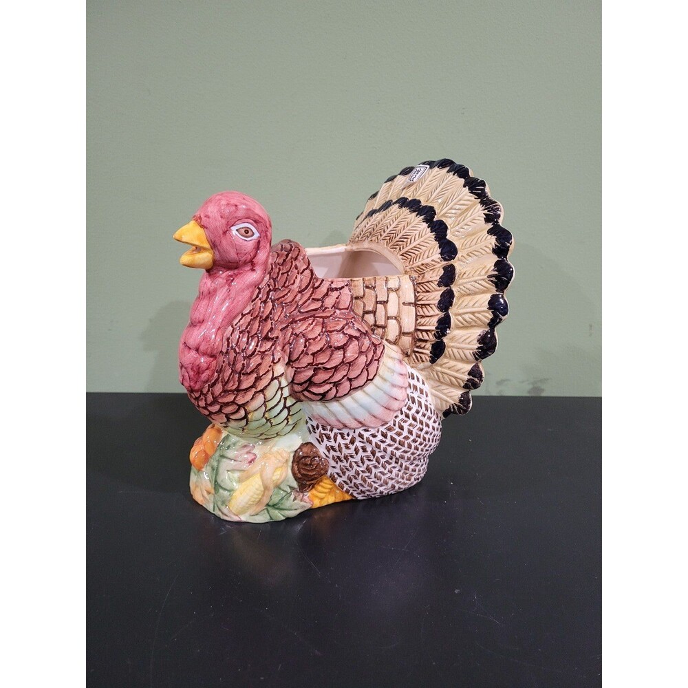 Vintage Hand Painted turkey decorative kitchen spoon holder